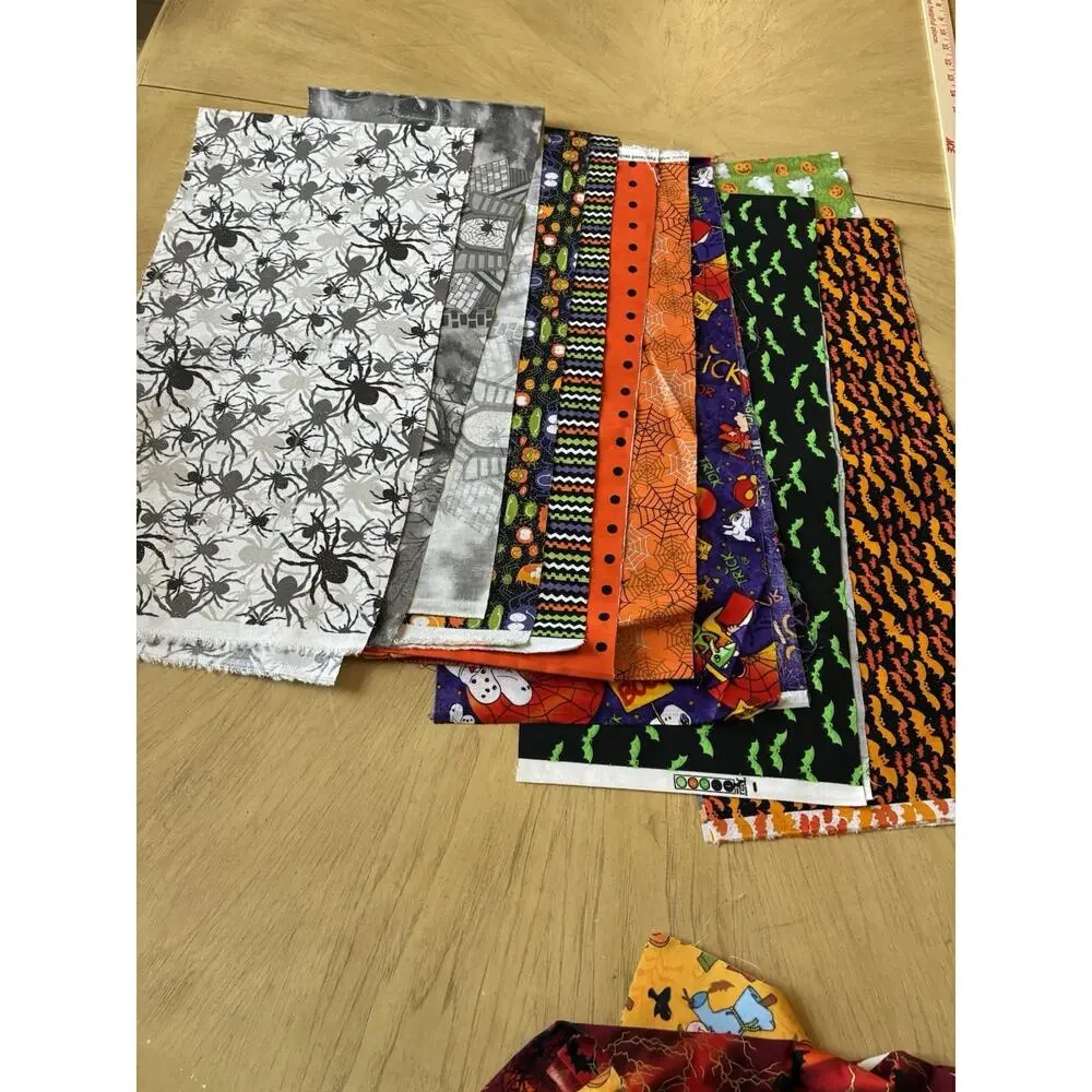 Lot 12 Halloween Cotton Fabric Destash Prints Cats Bats Ghosts Snoopy 42”x10”